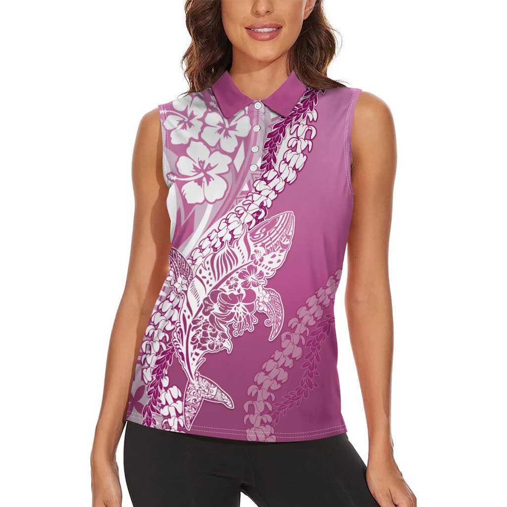 Hawaii Puakenikeni And Maile Lei Women Sleeveless Polo Shirt Pink Polynesian Shark Tattoo DT05 - Polynesian Pride