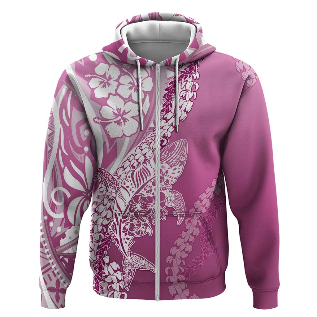 Hawaii Puakenikeni And Maile Lei Zip Hoodie Pink Polynesian Shark Tattoo DT05 Zip Hoodie Pink - Polynesian Pride