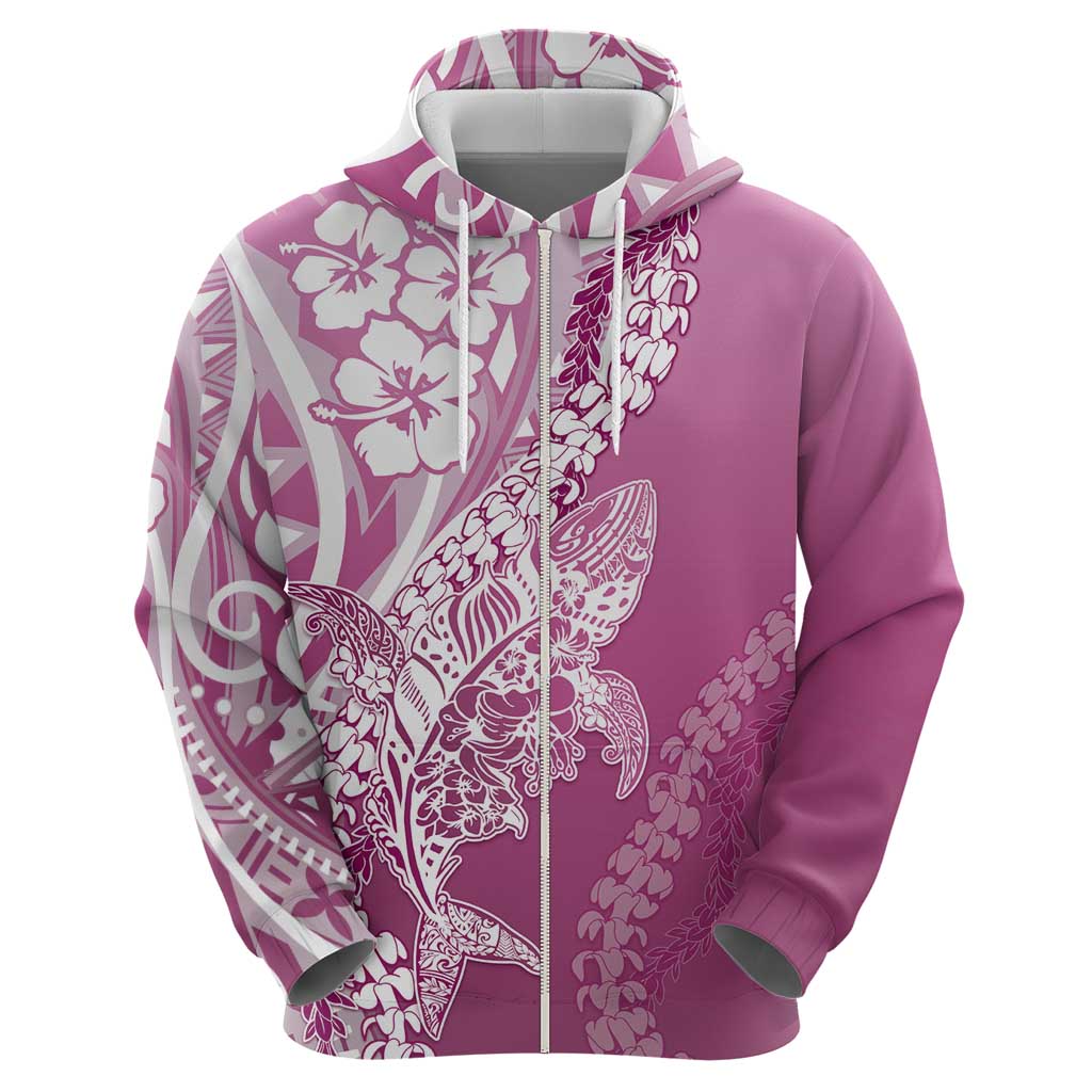 Hawaii Puakenikeni And Maile Lei Zip Hoodie Pink Polynesian Shark Tattoo DT05 - Polynesian Pride
