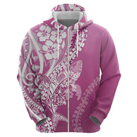 Hawaii Puakenikeni And Maile Lei Zip Hoodie Pink Polynesian Shark Tattoo DT05 - Polynesian Pride