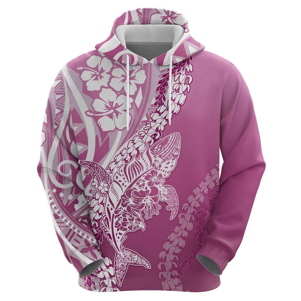 Hawaii Puakenikeni And Maile Lei Zip Hoodie Pink Polynesian Shark Tattoo DT05 - Polynesian Pride