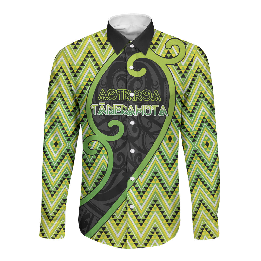 Custom Aotearoa Atua Tanemahuta Long Sleeve Button Shirt God Of Forests Koru Patterns Koru Patterns DT05 Unisex Green - Polynesian Pride