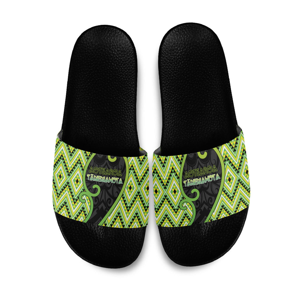 Aotearoa Atua Tanemahuta Slide Sandals God Of Forests Koru Patterns Koru Patterns DT05 Green - Polynesian Pride
