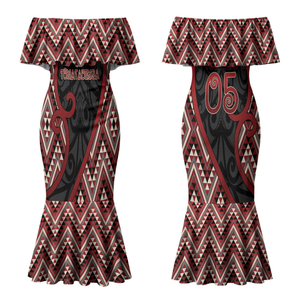 Custom Aotearoa Atua Tumatauenga Couples Matching Mermaid Dress and Long Sleeve Button Shirt God Of War Koru Patterns