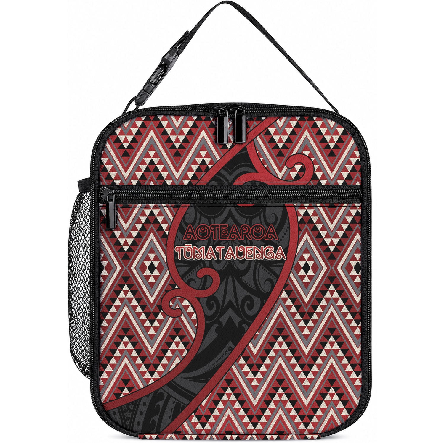Aotearoa Atua Tumatauenga Lunch Bag God Of War Koru Patterns DT05 10.2 × 8.3 × 4.3 inch Red - Polynesian Pride