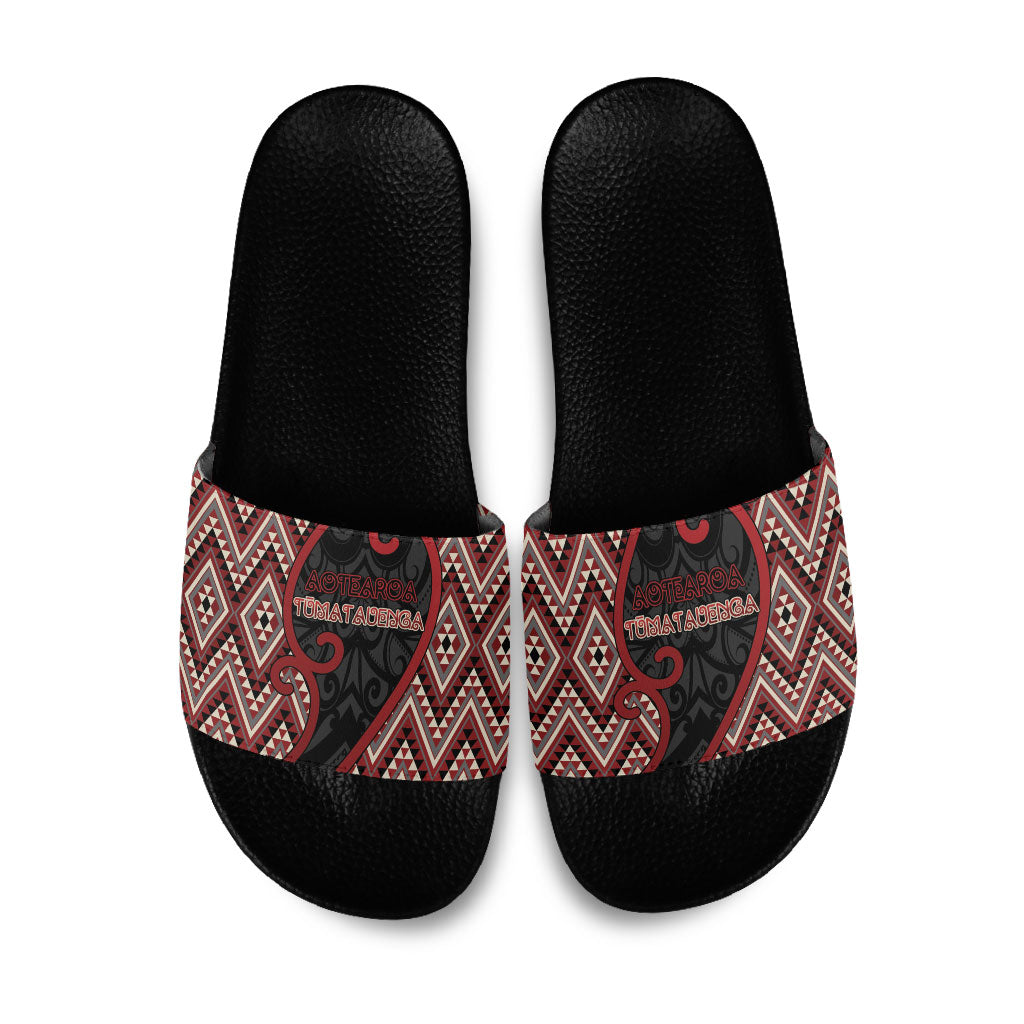 Aotearoa Atua Tumatauenga Slide Sandals God Of War Koru Patterns DT05 Red - Polynesian Pride