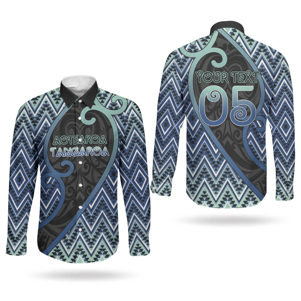 Custom Aotearoa Atua Tangaroa Couples Matching Off The Shoulder Long Sleeve Dress and Long Sleeve Button Shirt God Of Ocean Koru Patterns