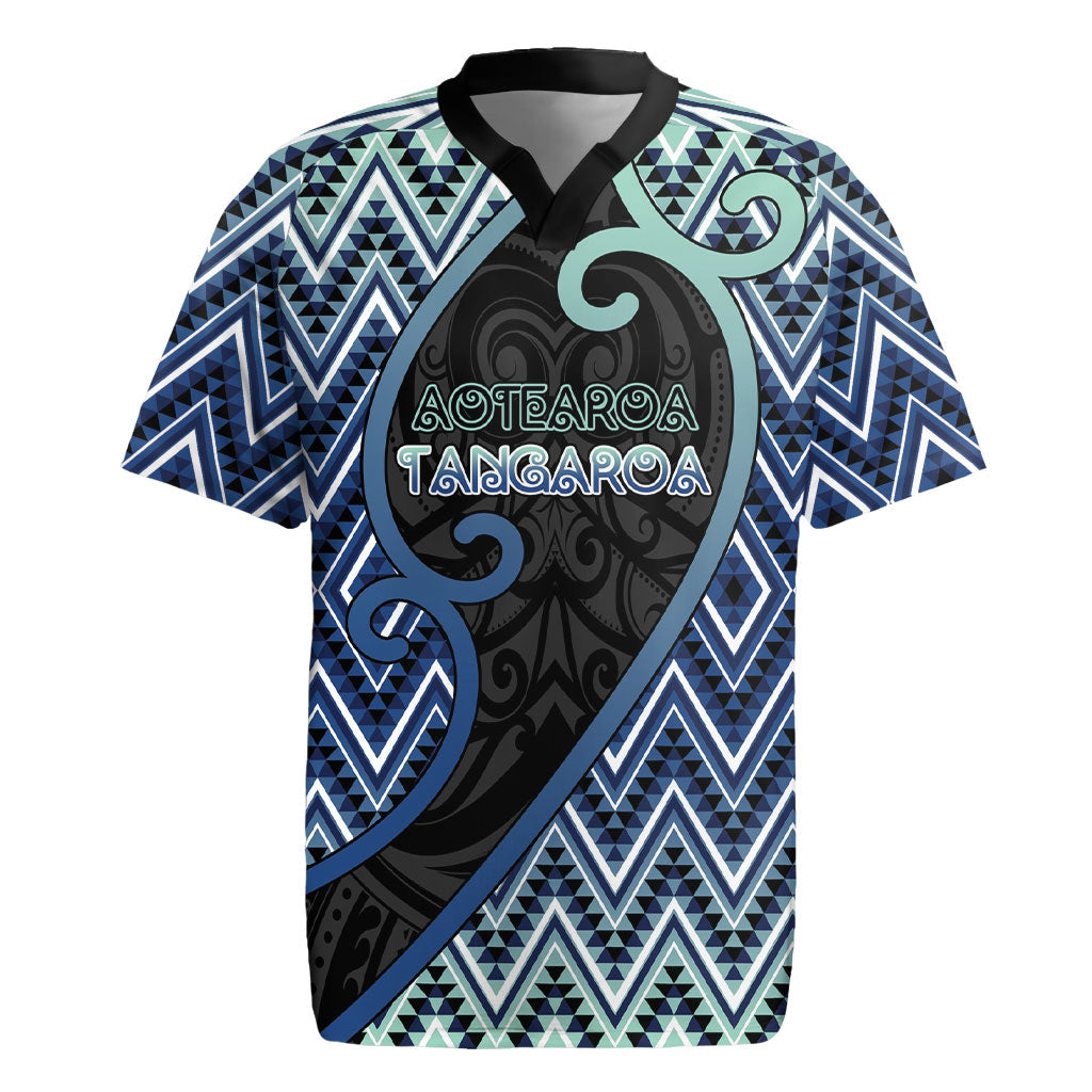 Custom Aotearoa Atua Tangaroa Rugby Jersey God Of Ocean Koru Patterns DT05 Navy - Polynesian Pride