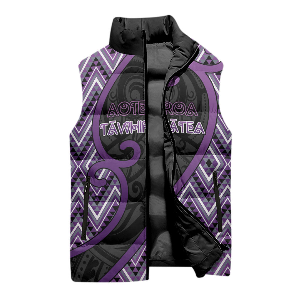 Custom Aotearoa Atua Tawhirimatea Sleeveless Puffer Jacket God Of Storms Koru Patterns