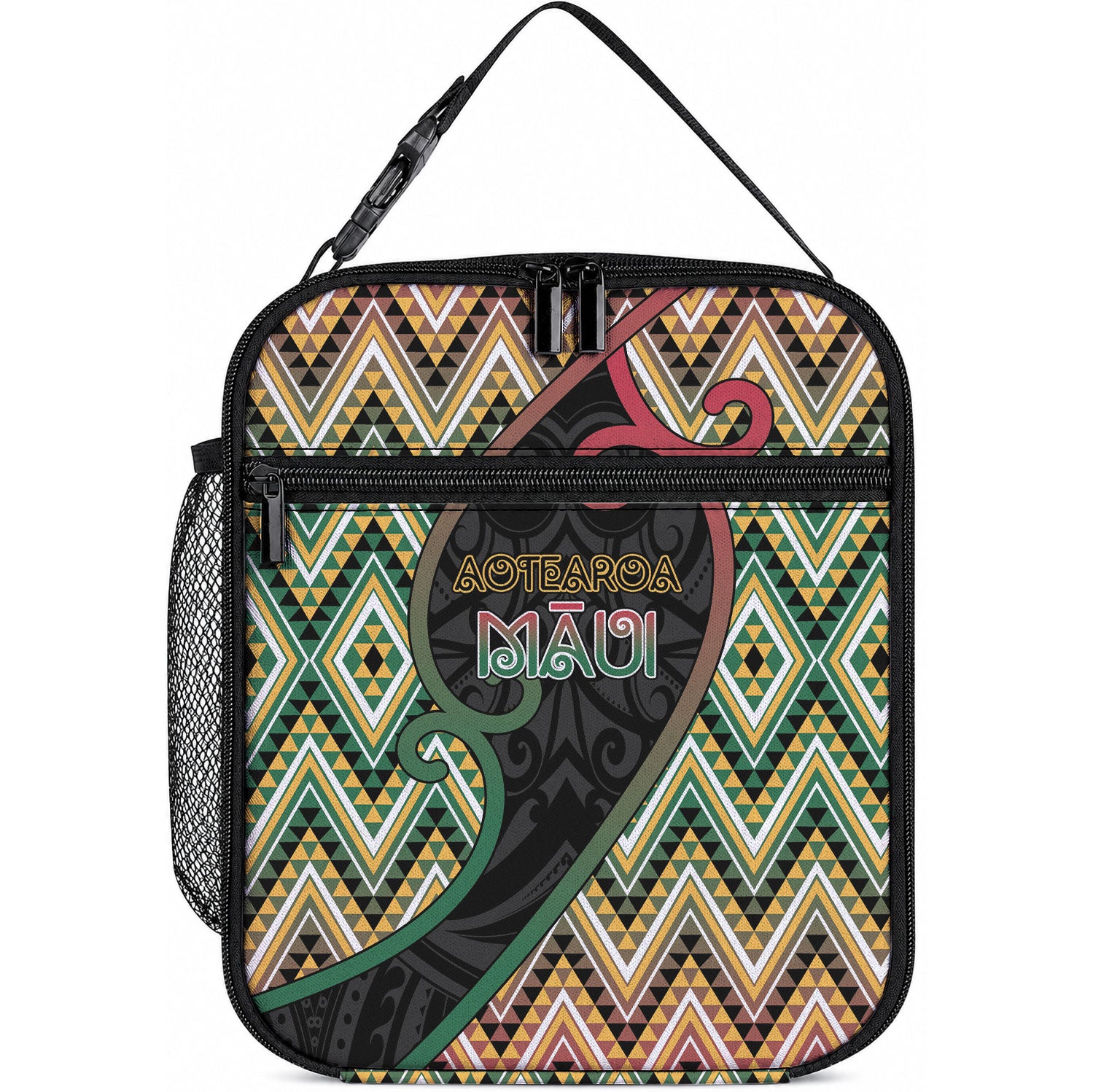 Aotearoa Atua Maui Lunch Bag Demigod Hero And Trickster Koru Patterns DT05 10.2 × 8.3 × 4.3 inch Green - Polynesian Pride