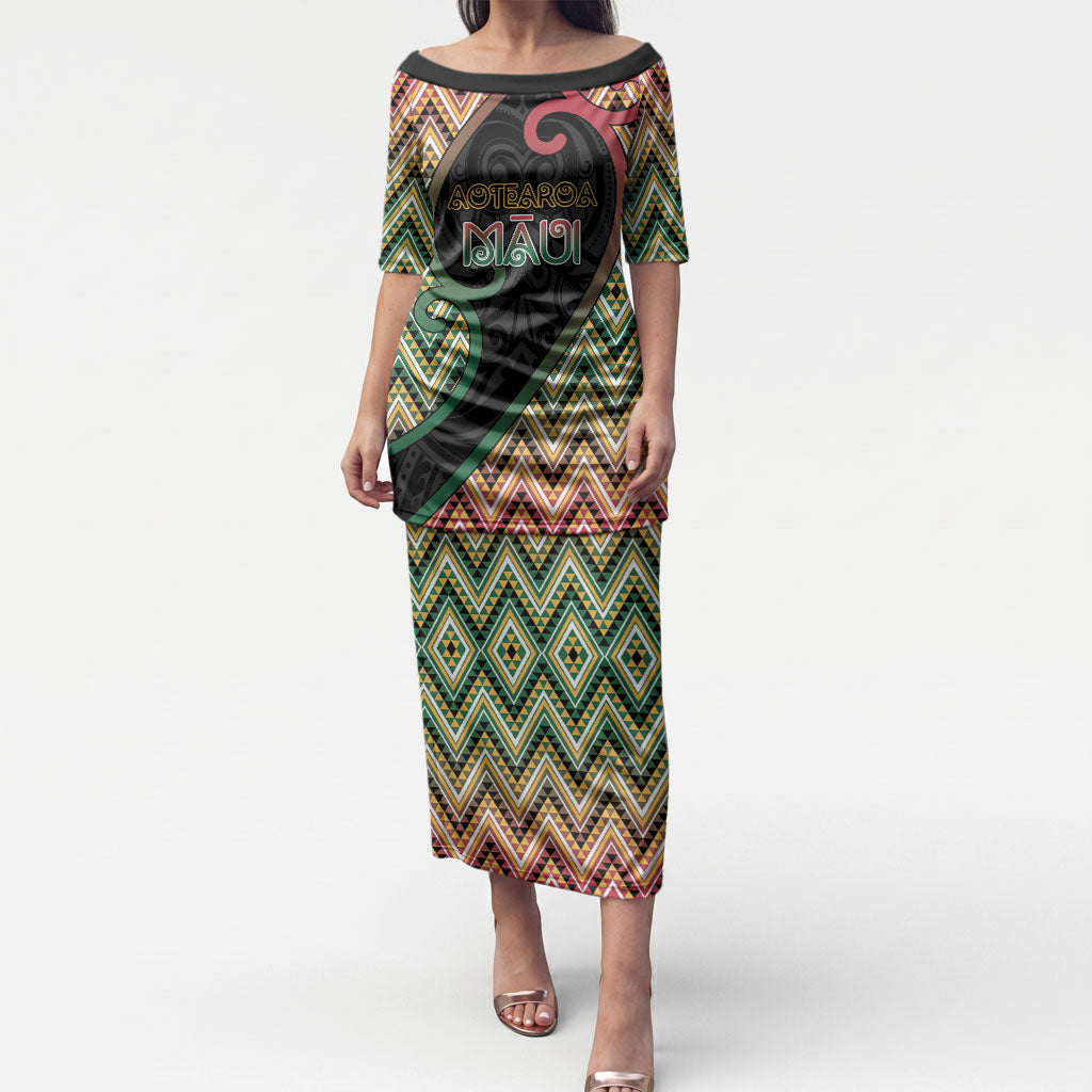 Custom Aotearoa Atua Maui Puletasi Demigod Hero And Trickster Koru Patterns DT05 Long Dress Green - Polynesian Pride
