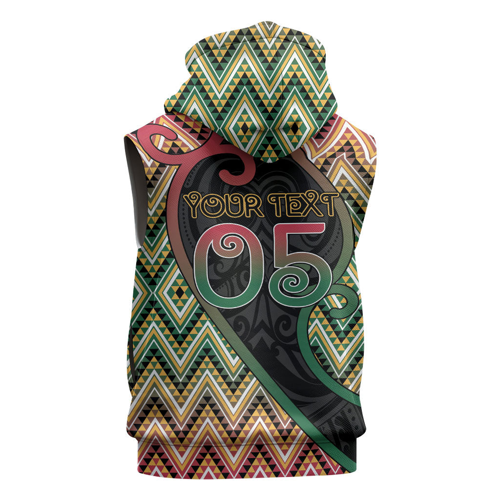 Custom Aotearoa Atua Maui Sleeveless Zip Hoodie Demigod Hero And Trickster Koru Patterns