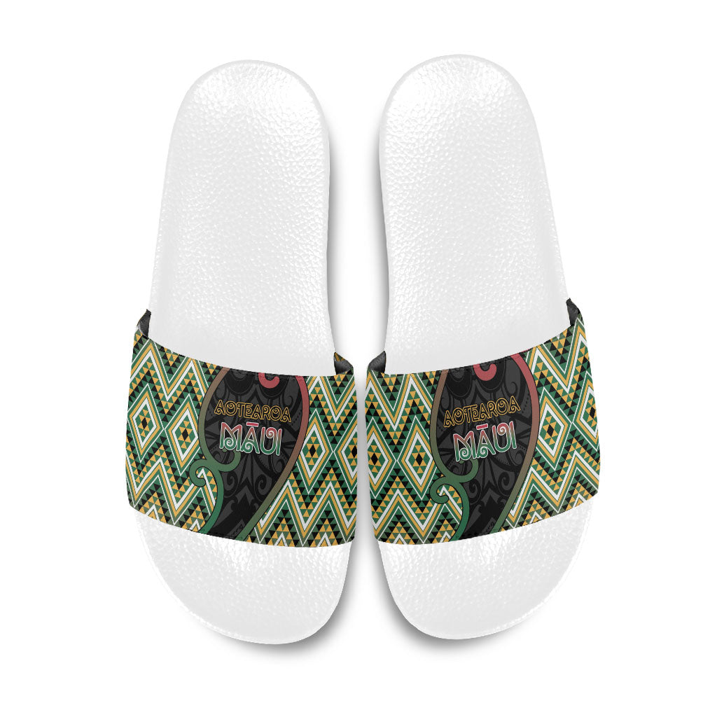 Aotearoa Atua Maui Slide Sandals Demigod Hero And Trickster Koru Patterns