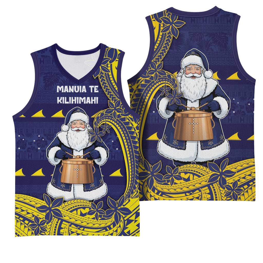Tokelau Christmas Basketball Jersey Santa With Tuluma Xmas Tribal Waves DT05 - Polynesian Pride