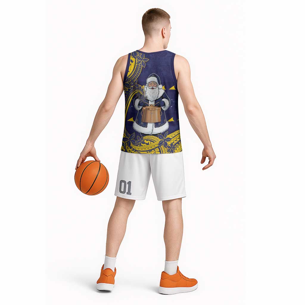 Tokelau Christmas Basketball Jersey Santa With Tuluma Xmas Tribal Waves DT05 - Polynesian Pride