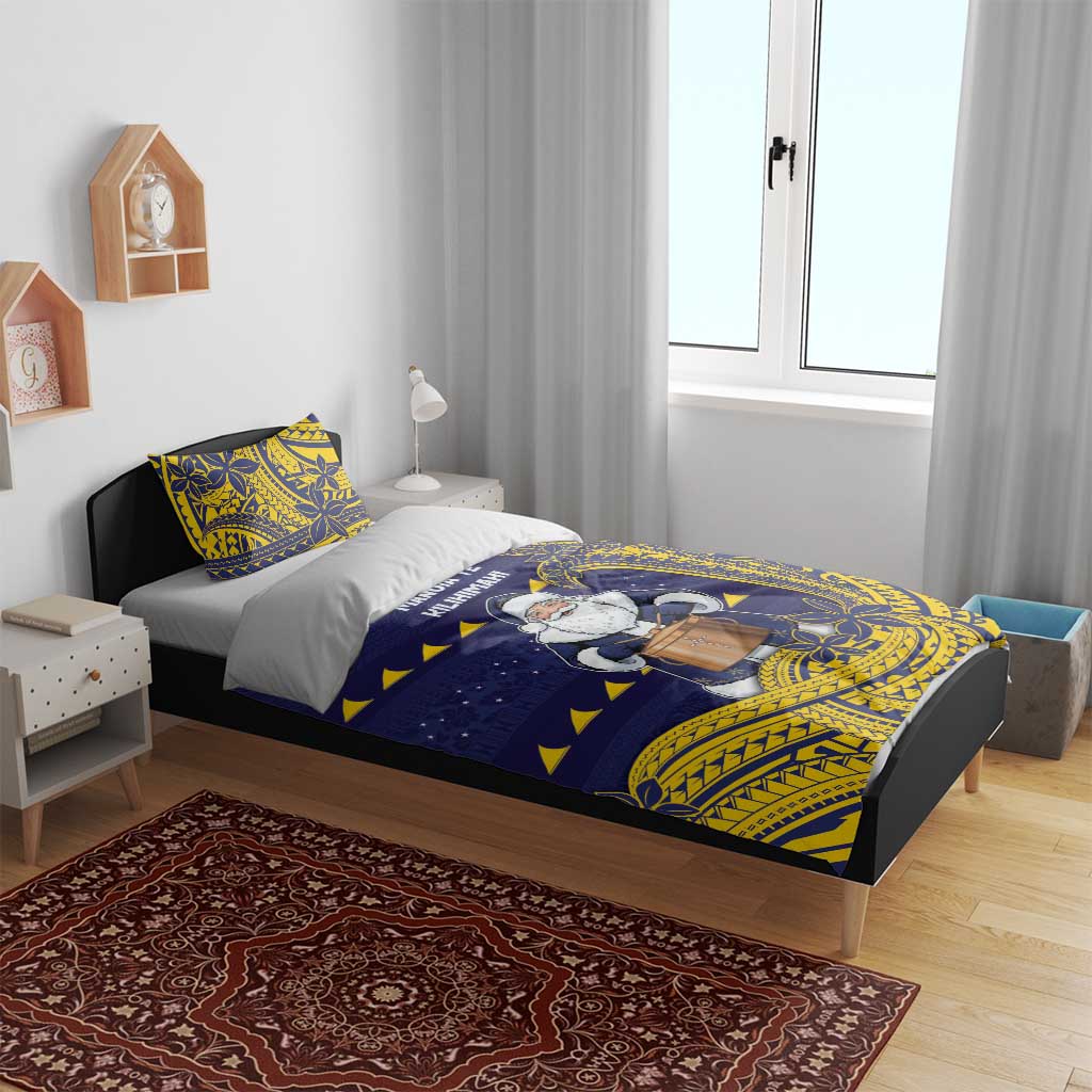 Tokelau Christmas Bedding Set Santa With Tuluma Xmas Tribal Waves - Polynesian Pride