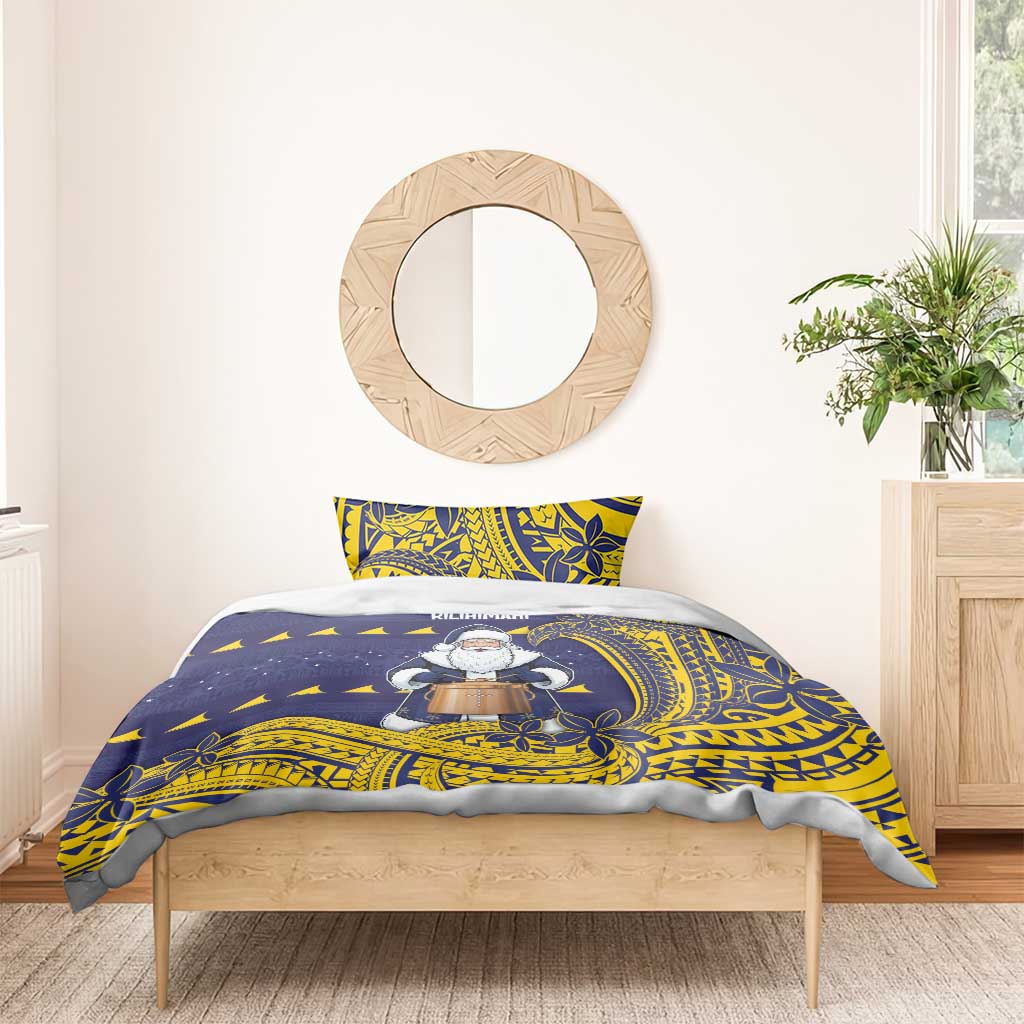 Tokelau Christmas Bedding Set Santa With Tuluma Xmas Tribal Waves - Polynesian Pride