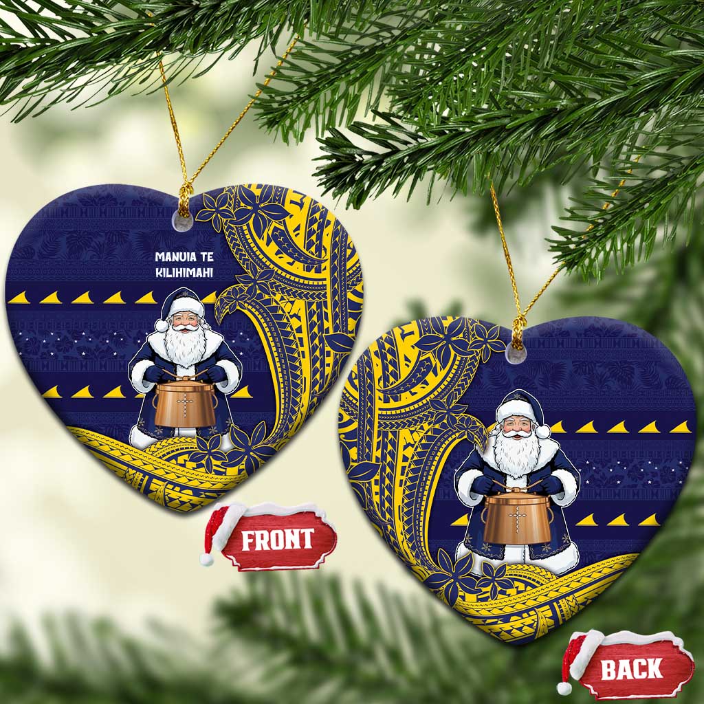 Tokelau Christmas Ceramic Ornament Santa With Tuluma Xmas Tribal Waves - Polynesian Pride
