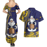 Tokelau Christmas Couples Matching Summer Maxi Dress and Hawaiian Shirt Santa With Tuluma Xmas Tribal Waves DT05 - Polynesian Pride