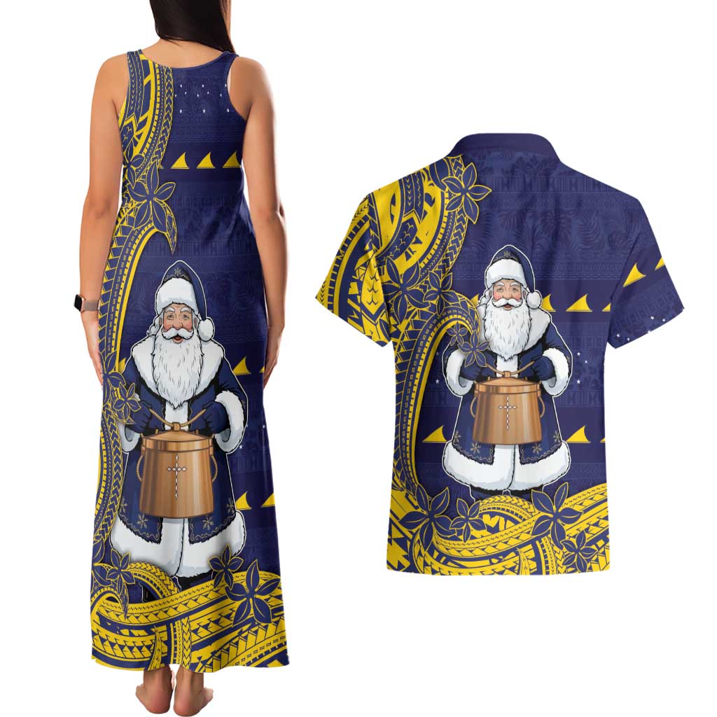 Tokelau Christmas Couples Matching Tank Maxi Dress and Hawaiian Shirt Santa With Tuluma Xmas Tribal Waves DT05 - Polynesian Pride