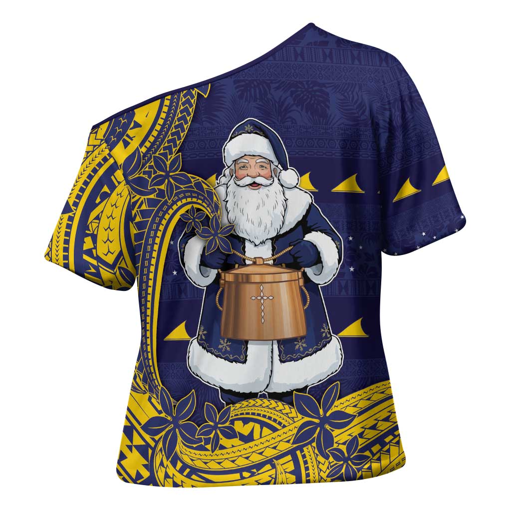 Tokelau Christmas Cross Shoulder Shirt Santa With Tuluma Xmas Tribal Waves DT05 - Polynesian Pride