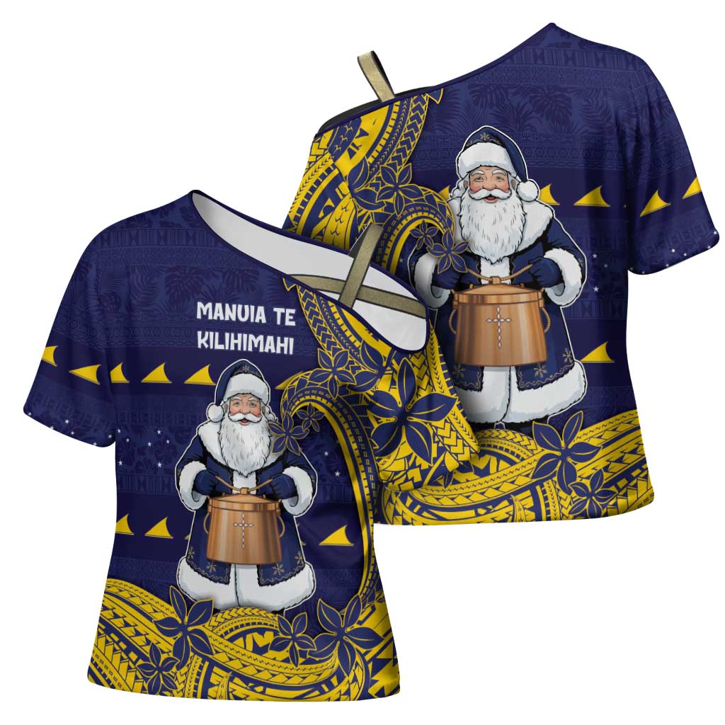Tokelau Christmas Cross Shoulder Shirt Santa With Tuluma Xmas Tribal Waves DT05 - Polynesian Pride