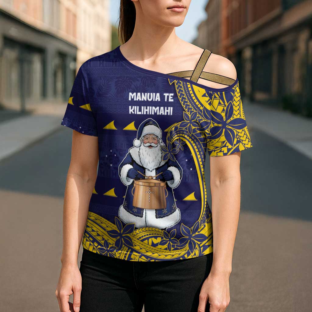 Tokelau Christmas Cross Shoulder Shirt Santa With Tuluma Xmas Tribal Waves DT05 - Polynesian Pride