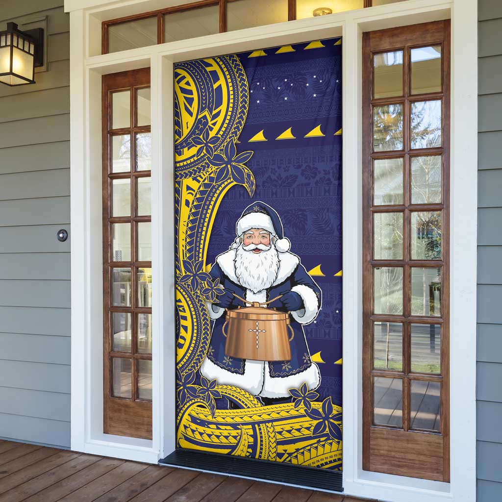 Tokelau Christmas Door Cover Santa With Tuluma Xmas Tribal Waves DT05 - Polynesian Pride