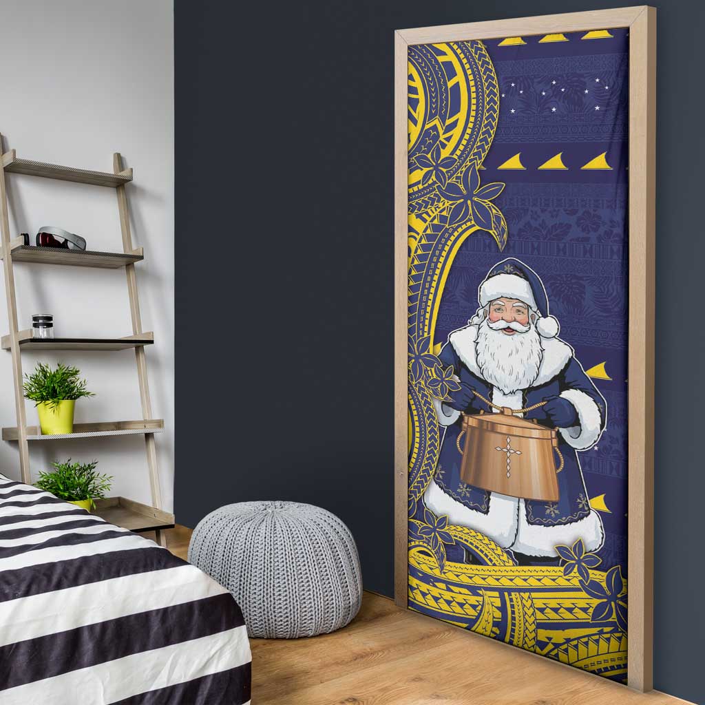 Tokelau Christmas Door Cover Santa With Tuluma Xmas Tribal Waves DT05 - Polynesian Pride