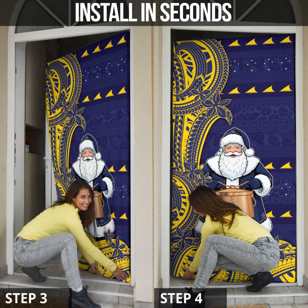 Tokelau Christmas Door Cover Santa With Tuluma Xmas Tribal Waves DT05 - Polynesian Pride