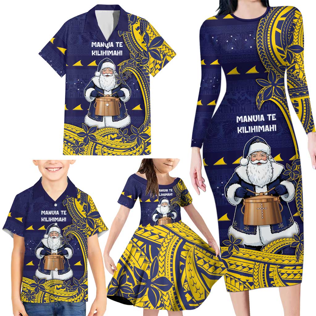 Tokelau Christmas Family Matching Long Sleeve Bodycon Dress and Hawaiian Shirt Santa With Tuluma Xmas Tribal Waves DT05 - Polynesian Pride