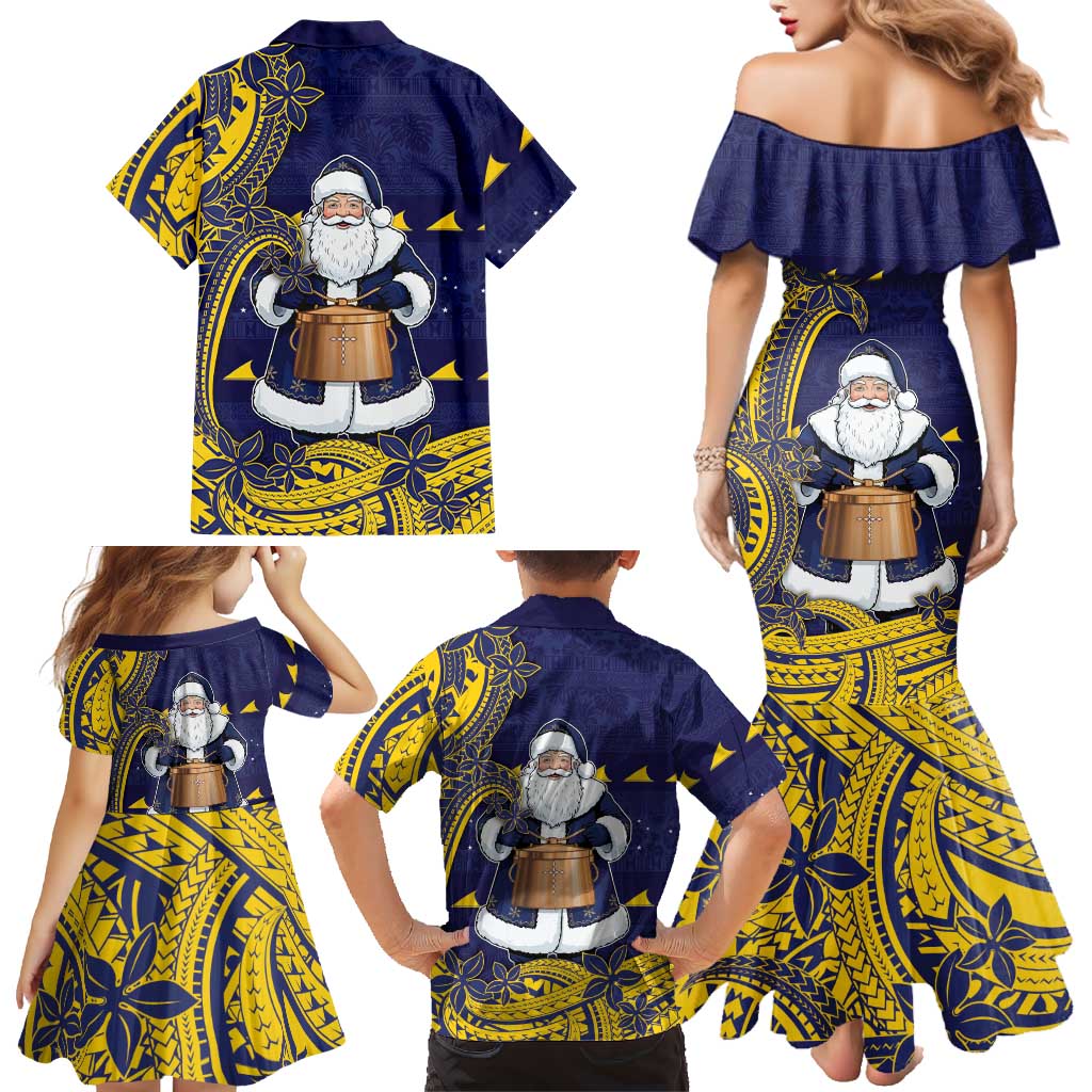 Tokelau Christmas Family Matching Mermaid Dress and Hawaiian Shirt Santa With Tuluma Xmas Tribal Waves DT05 - Polynesian Pride