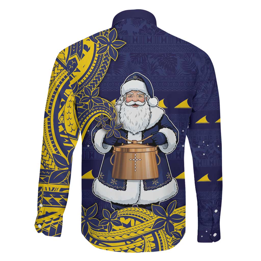 Tokelau Christmas Family Matching Off The Shoulder Long Sleeve Dress and Hawaiian Shirt Santa With Tuluma Xmas Tribal Waves DT05 - Polynesian Pride