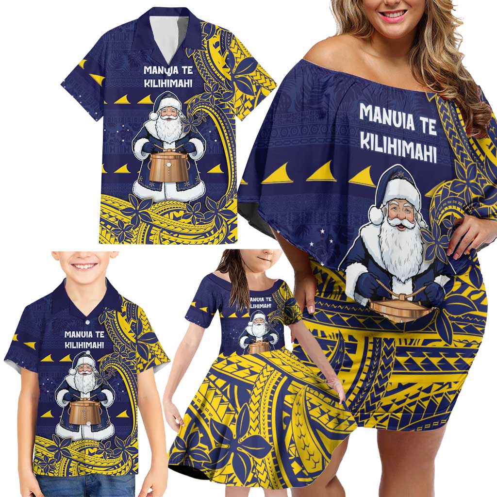 Tokelau Christmas Family Matching Off Shoulder Short Dress and Hawaiian Shirt Santa With Tuluma Xmas Tribal Waves DT05 - Polynesian Pride