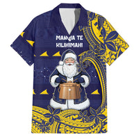 Tokelau Christmas Family Matching Off Shoulder Short Dress and Hawaiian Shirt Santa With Tuluma Xmas Tribal Waves DT05 Dad's Shirt - Short Sleeve Navy - Polynesian Pride
