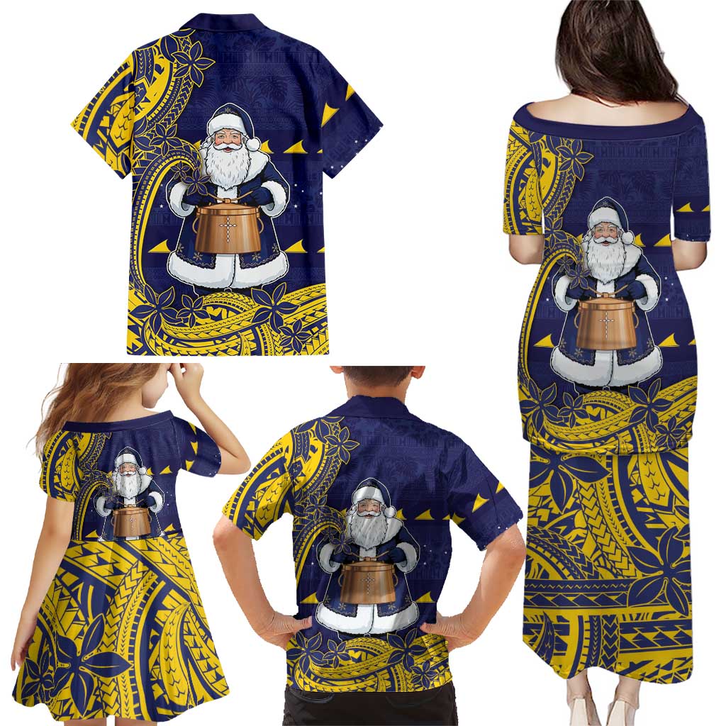 Tokelau Christmas Family Matching Puletasi and Hawaiian Shirt Santa With Tuluma Xmas Tribal Waves DT05 - Polynesian Pride