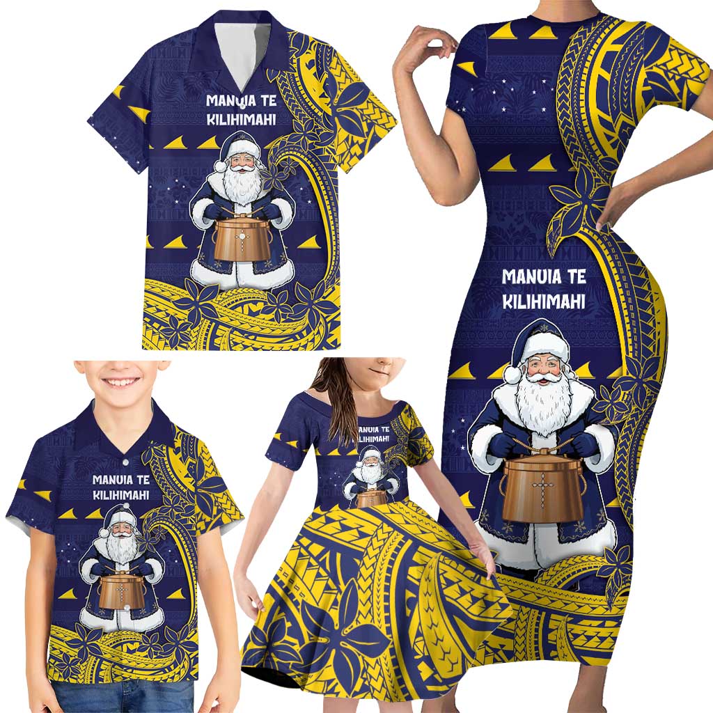 Tokelau Christmas Family Matching Short Sleeve Bodycon Dress and Hawaiian Shirt Santa With Tuluma Xmas Tribal Waves - Polynesian Pride