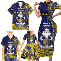 Tokelau Christmas Family Matching Short Sleeve Bodycon Dress and Hawaiian Shirt Santa With Tuluma Xmas Tribal Waves DT05 - Polynesian Pride