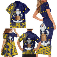 Tokelau Christmas Family Matching Short Sleeve Bodycon Dress and Hawaiian Shirt Santa With Tuluma Xmas Tribal Waves DT05 - Polynesian Pride