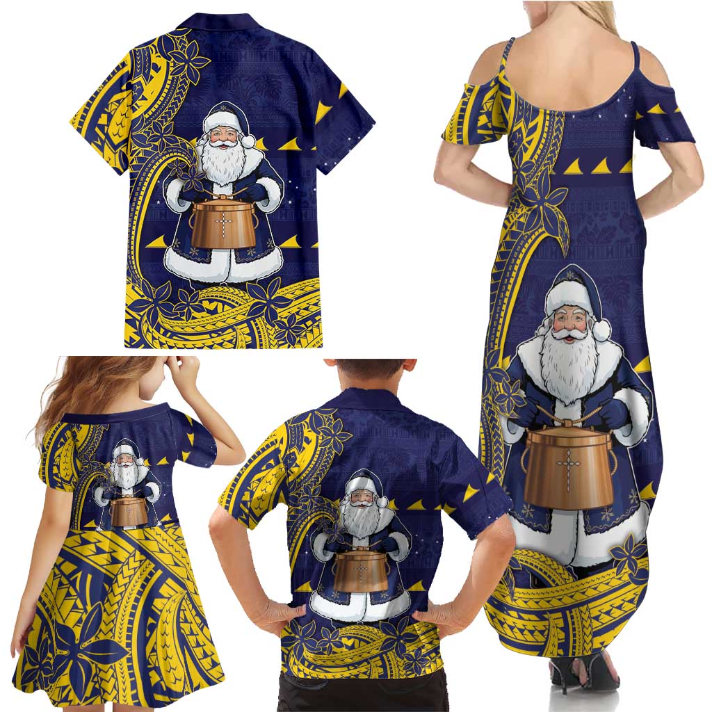 Tokelau Christmas Family Matching Summer Maxi Dress and Hawaiian Shirt Santa With Tuluma Xmas Tribal Waves DT05 - Polynesian Pride