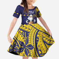 Tokelau Christmas Family Matching Tank Maxi Dress and Hawaiian Shirt Santa With Tuluma Xmas Tribal Waves DT05 Daughter's Dress Navy - Polynesian Pride