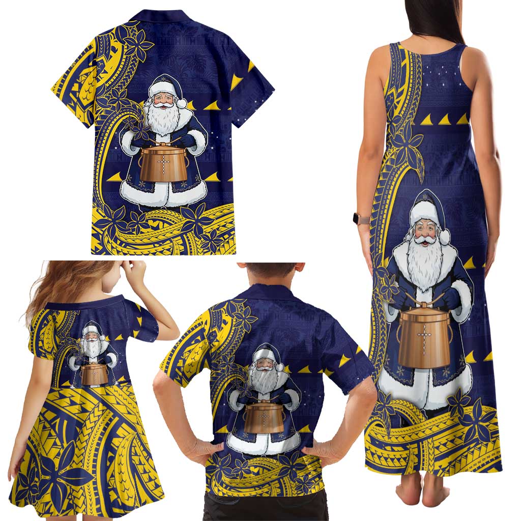 Tokelau Christmas Family Matching Tank Maxi Dress and Hawaiian Shirt Santa With Tuluma Xmas Tribal Waves DT05 - Polynesian Pride