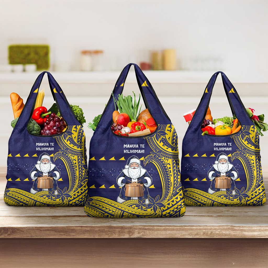 Tokelau Christmas Grocery Bag Santa With Tuluma Xmas Tribal Waves - Polynesian Pride