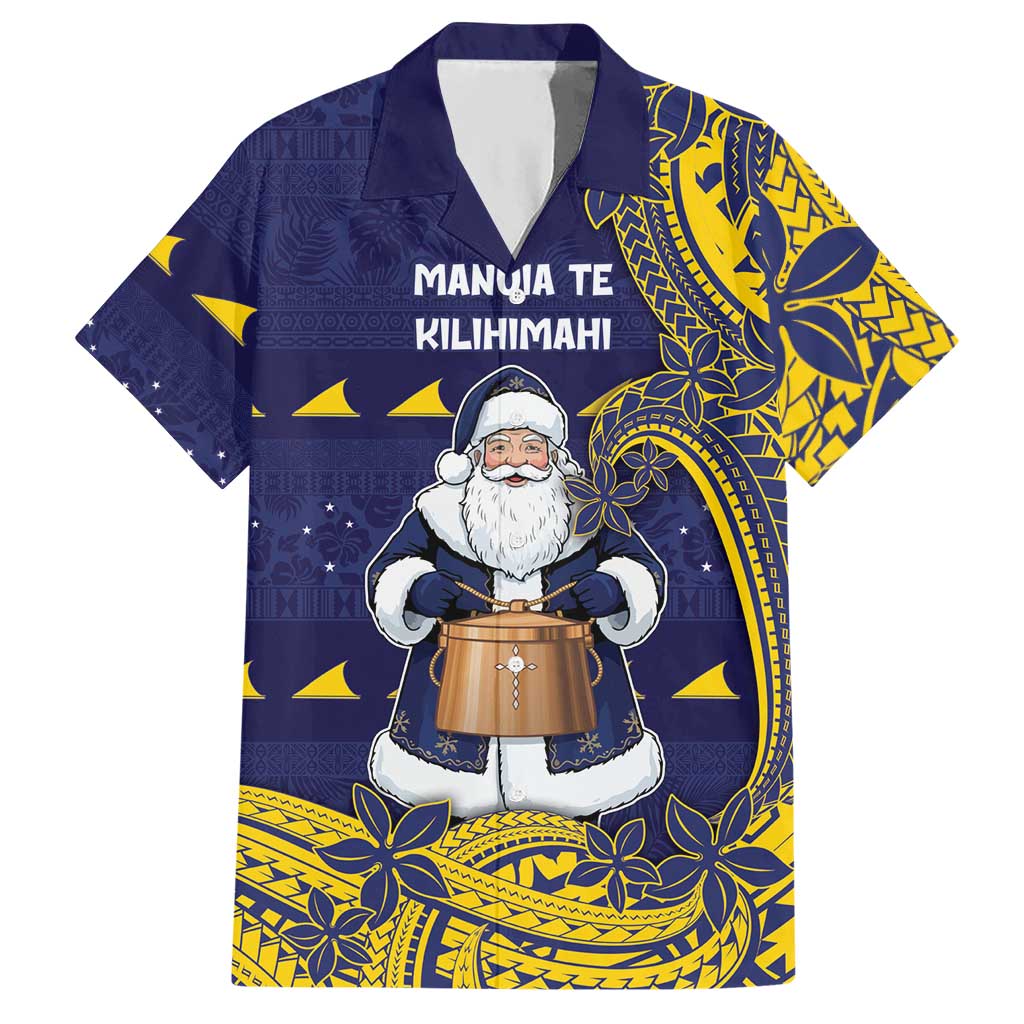 Tokelau Christmas Hawaiian Shirt Santa With Tuluma Xmas Tribal Waves DT05 Navy - Polynesian Pride