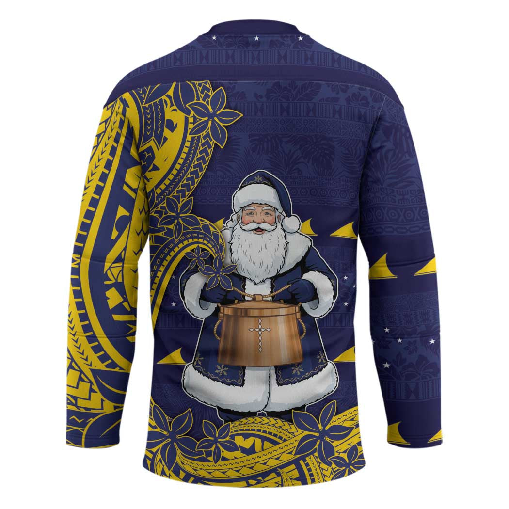Tokelau Christmas Hockey Jersey Santa With Tuluma Xmas Tribal Waves DT05 - Polynesian Pride