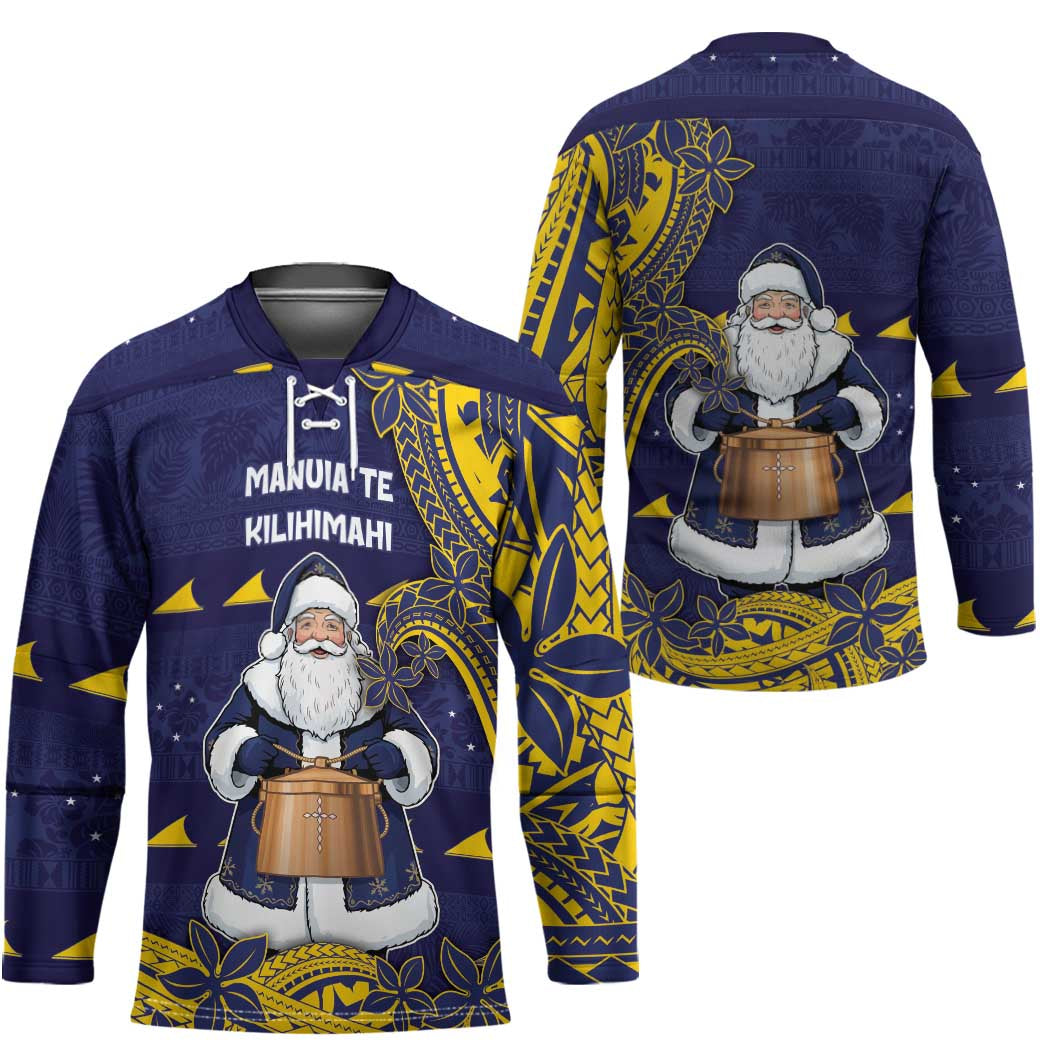Tokelau Christmas Hockey Jersey Santa With Tuluma Xmas Tribal Waves DT05 - Polynesian Pride