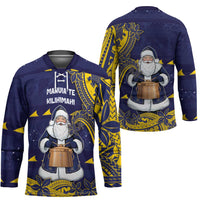 Tokelau Christmas Hockey Jersey Santa With Tuluma Xmas Tribal Waves DT05 - Polynesian Pride