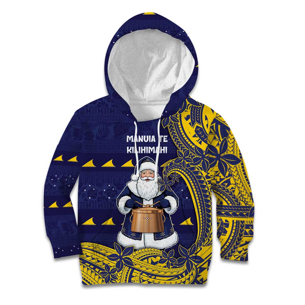 Tokelau Christmas Kid Hoodie Santa With Tuluma Xmas Tribal Waves - Polynesian Pride
