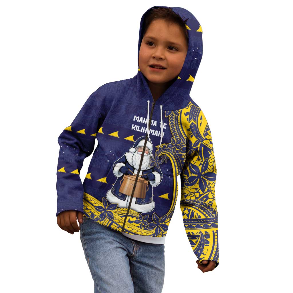 Tokelau Christmas Kid Hoodie Santa With Tuluma Xmas Tribal Waves - Polynesian Pride