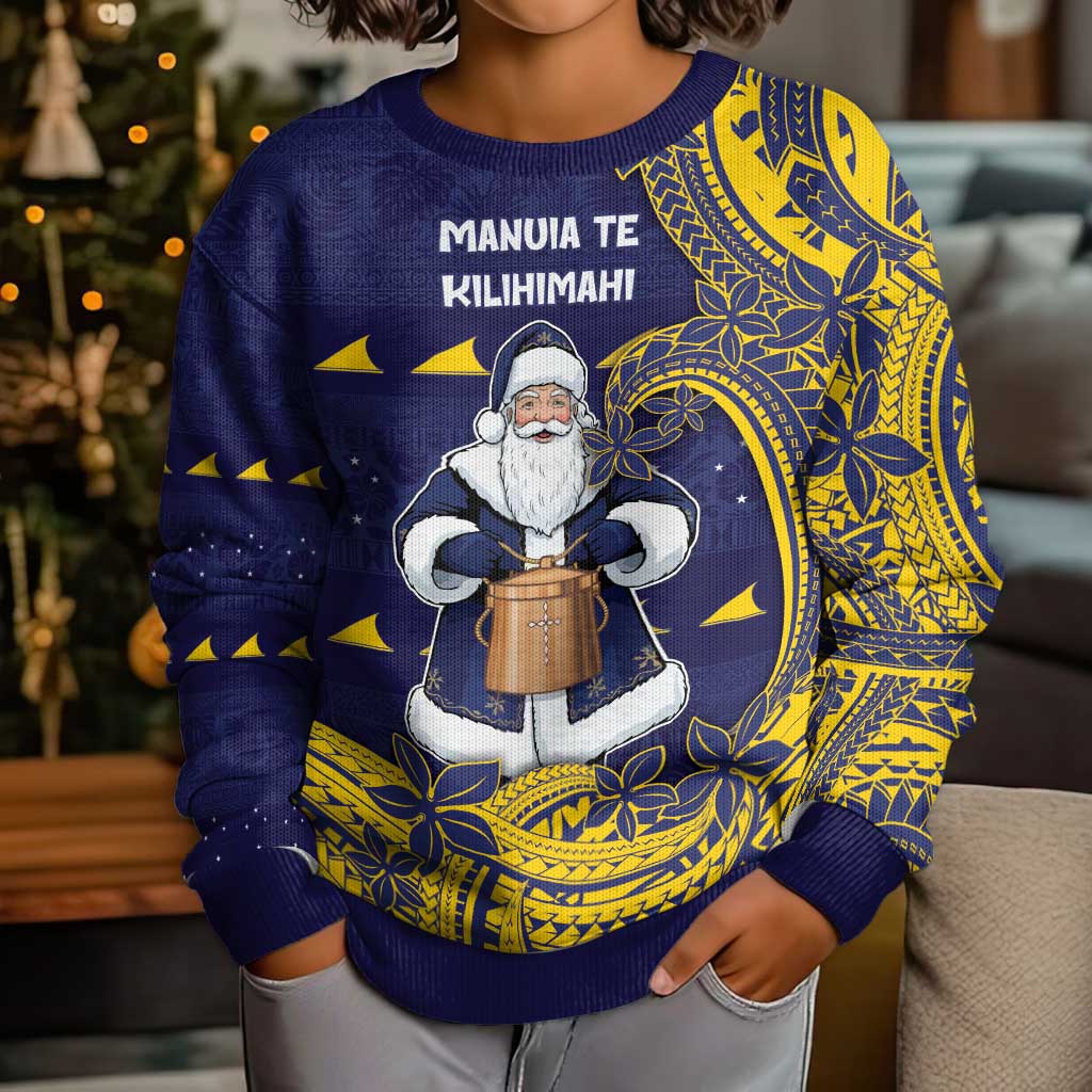 Tokelau Christmas Kid Ugly Christmas Sweater Santa With Tuluma Xmas Tribal Waves DT05 - Polynesian Pride